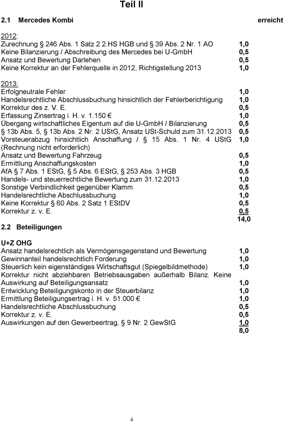 der Fehlerberichtigung Korrektur des z. V. E. Erfassung Zinsertrag i. H. v. 1.150 Übergang wirtschaftliches Eigentum auf die U-GmbH / Bilanzierung 13b Abs. 5, 13b Abs. 2 Nr.