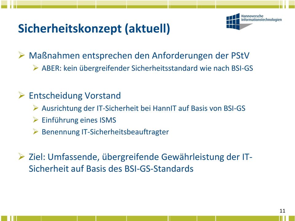 IT-Sicherheit bei HannIT auf Basis von BSI-GS Einführung eines ISMS Benennung