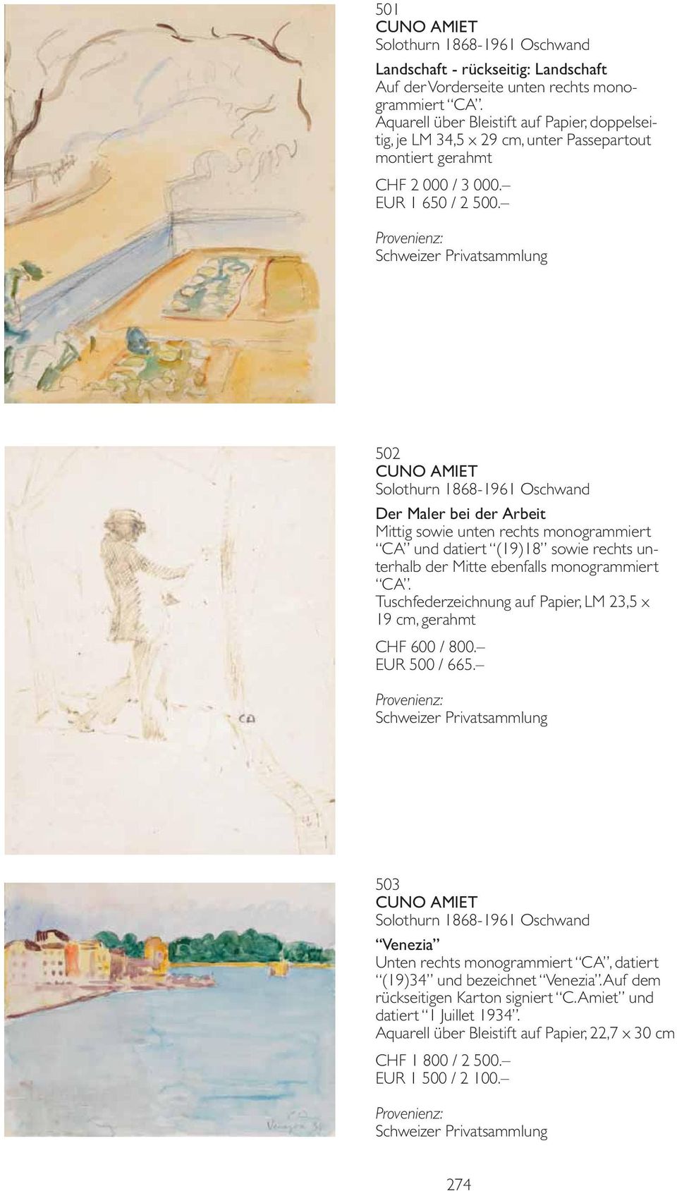 502 CUNO AMIET Solothurn 1868-1961 Oschwand Der Maler bei der Arbeit Mittig sowie unten rechts monogrammiert CA und datiert (19)18 sowie rechts unterhalb der Mitte ebenfalls monogrammiert CA.