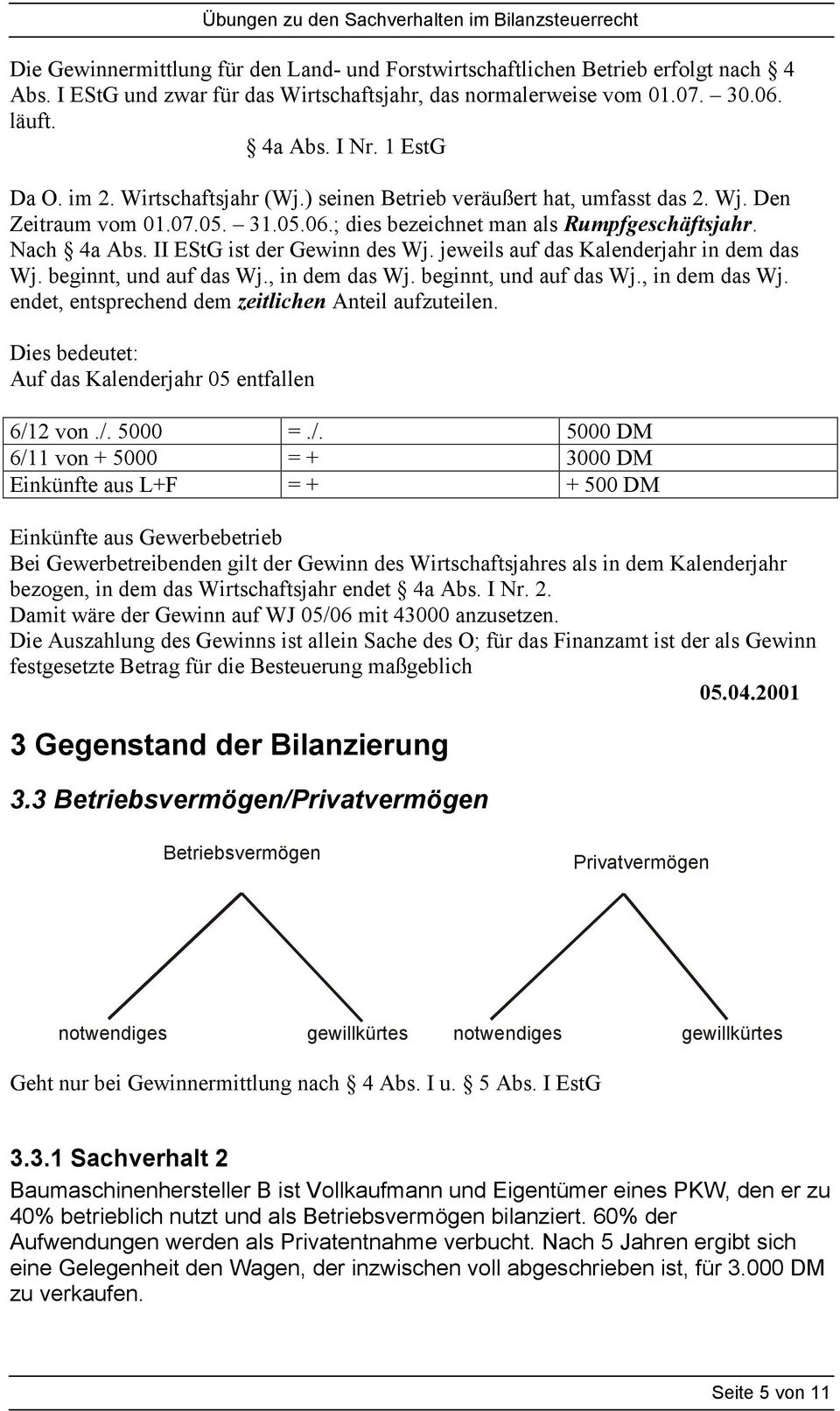 II EStG ist der Gewinn des Wj. jeweils auf das Kalenderjahr in dem das Wj. beginnt, und auf das Wj., in dem das Wj. beginnt, und auf das Wj., in dem das Wj. endet, entsprechend dem zeitlichen Anteil aufzuteilen.