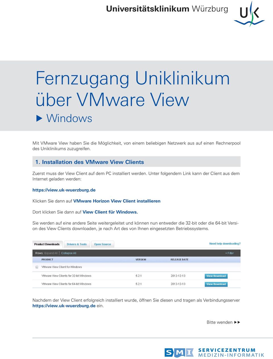 de Klicken Sie dann auf VMware Horizon View Client installieren Dort klicken Sie dann auf View Client für Windows.