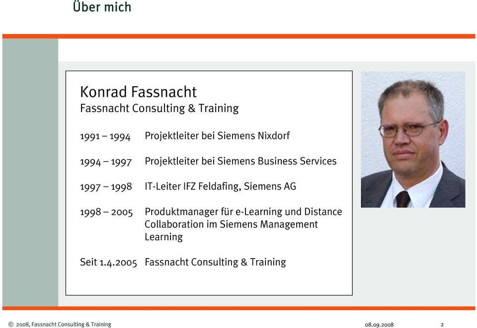 IT-Leiter IFZ Feldafing, Siemens AG 1998 2005 Produktmanager für e-learning und