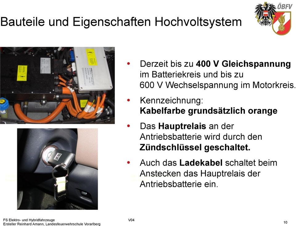 Kennzeichnung: Kabelfarbe grundsätzlich orange Das Hauptrelais an der Antriebsbatterie