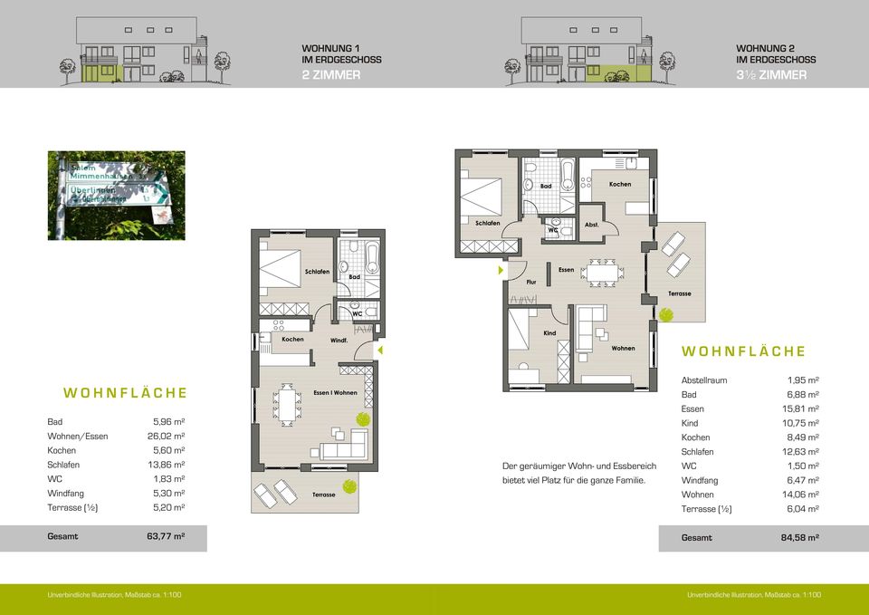 1,83 m² 5,30 m² 5,20 m² Der geräumiger Wohn- und Essbereich bietet viel Platz für die ganze Familie.