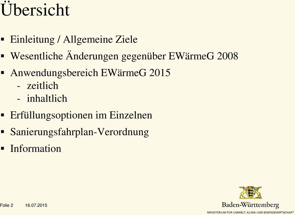 EWärmeG 2015 - zeitlich - inhaltlich Erfüllungsoptionen