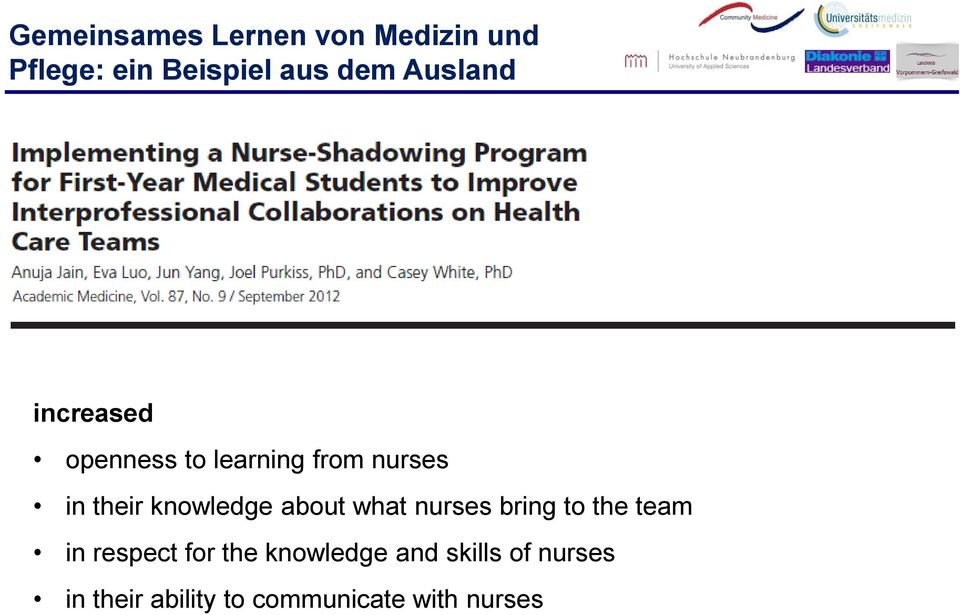 knowledge about what nurses bring to the team in respect for the