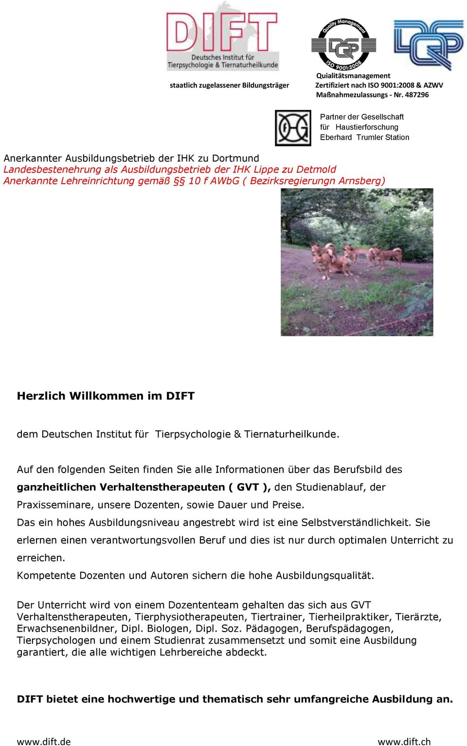 im DIFT dem Deutschen Institut für Tierpsychologie & Tiernaturheilkunde.