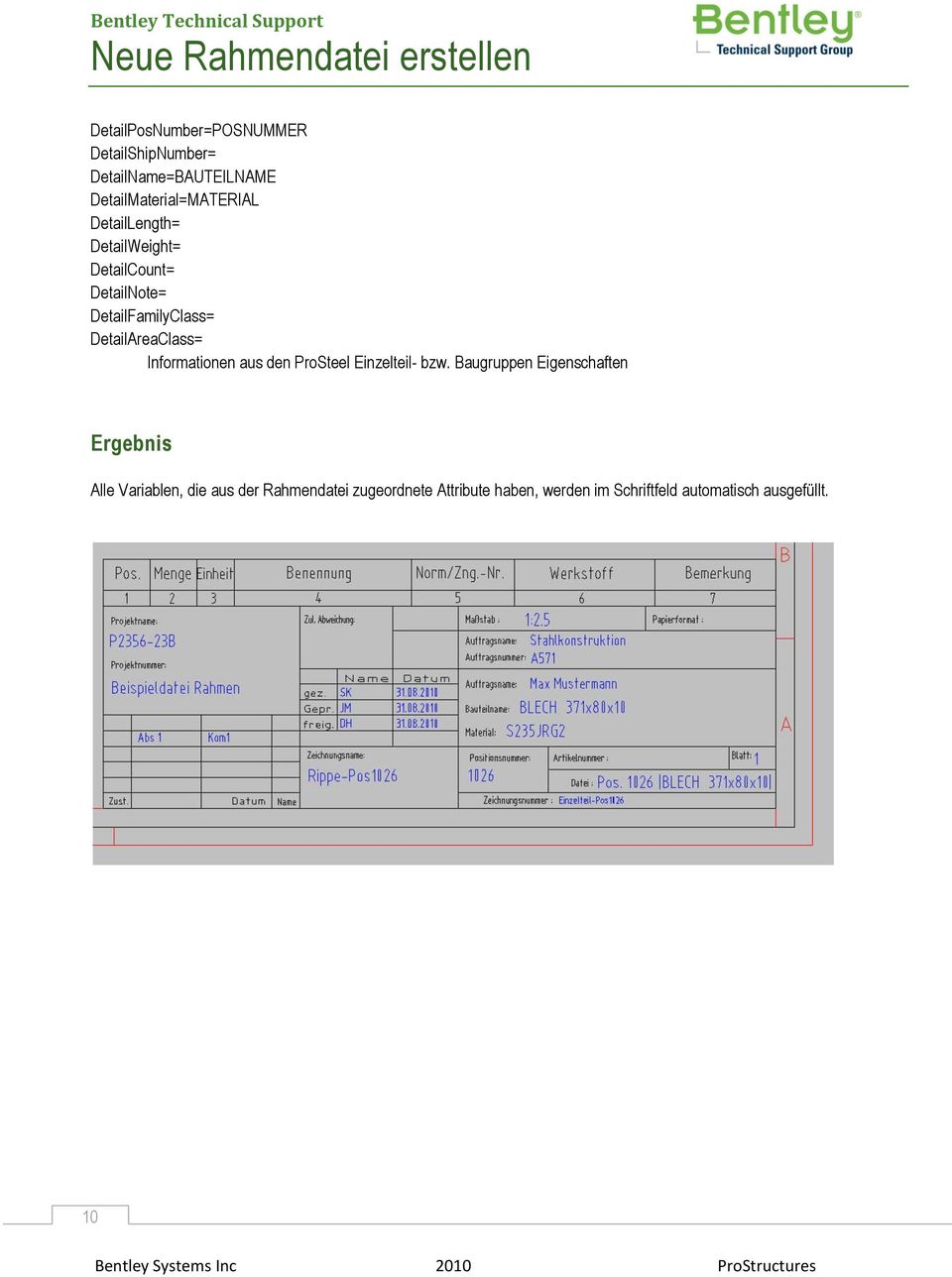 Informationen aus den ProSteel Einzelteil- bzw.