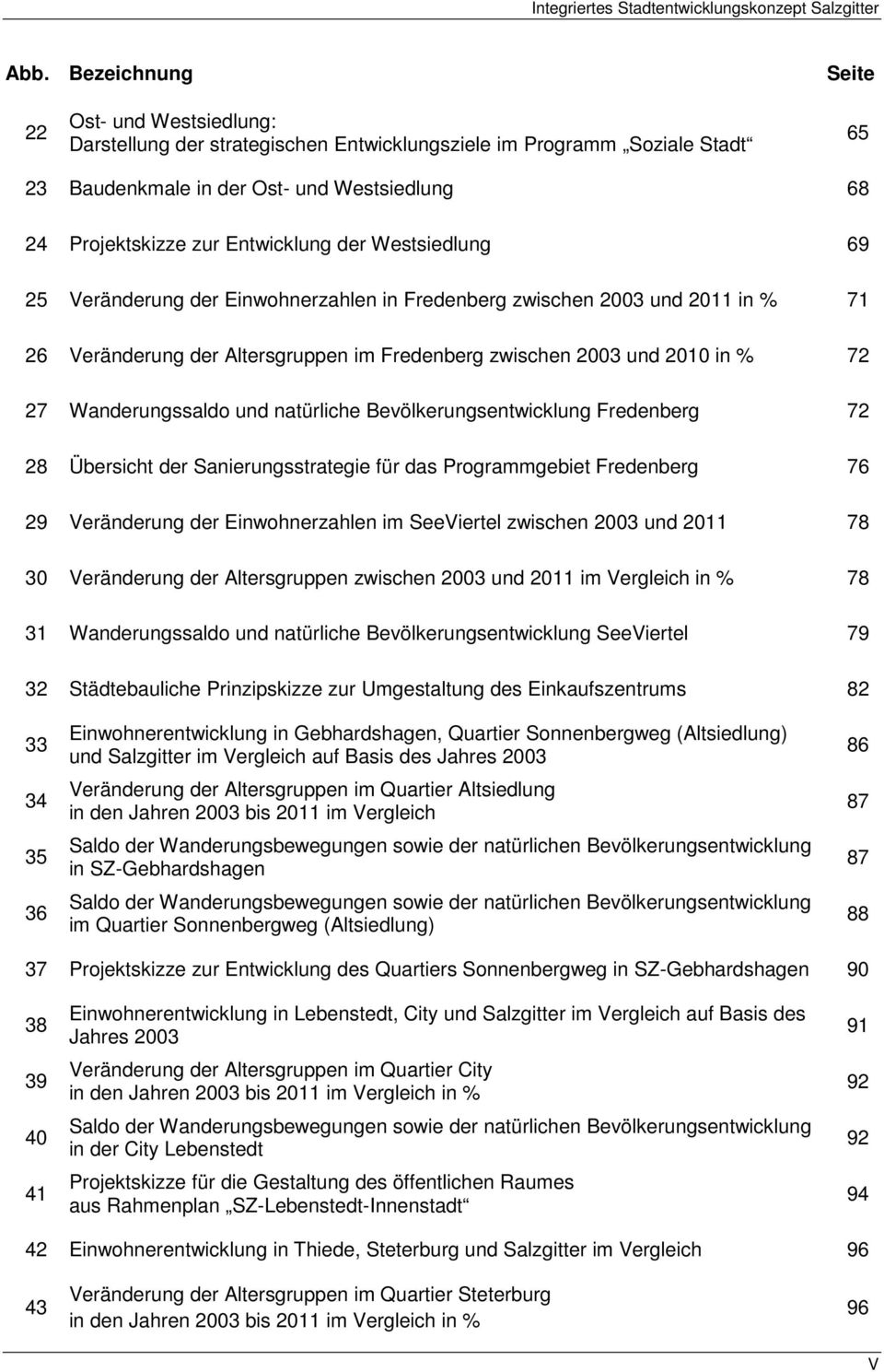 Entwicklung der Westsiedlung 69 25 Veränderung der Einwohnerzahlen in Fredenberg zwischen 2003 und 2011 in % 71 26 Veränderung der Altersgruppen im Fredenberg zwischen 2003 und 2010 in % 72 27