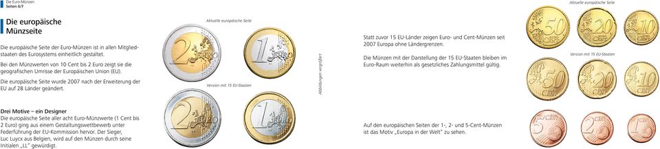 Aktuelle europäische Seite Version mit 15 EU-Staaten Abbildungen vergrößert Statt zuvor 15 EU-Länder zeigen Euro- und Cent-Münzen seit 2007 Europa ohne Ländergrenzen.
