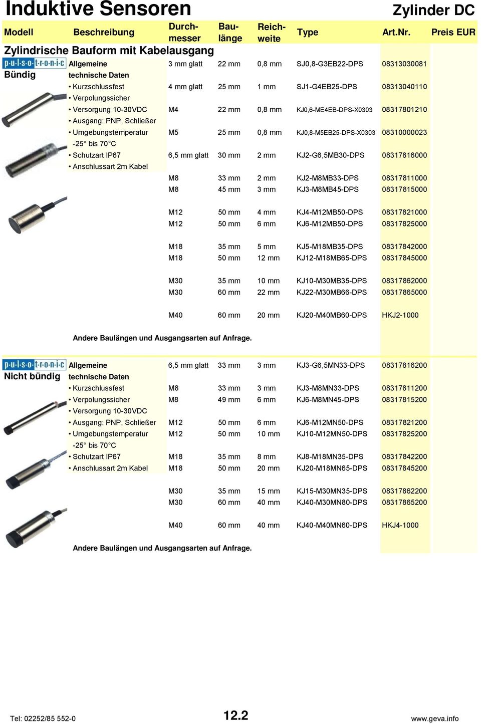 KJ2-M8MB33-DPS 08317811000 M8 45 mm 3 mm KJ3-M8MB45-DPS 08317815000 M12 50 mm 4 mm KJ4-M12MB50-DPS 08317821000 M12 50 mm 6 mm KJ6-M12MB50-DPS 08317825000 M18 35 mm 5 mm KJ5-M18MB35-DPS 08317842000