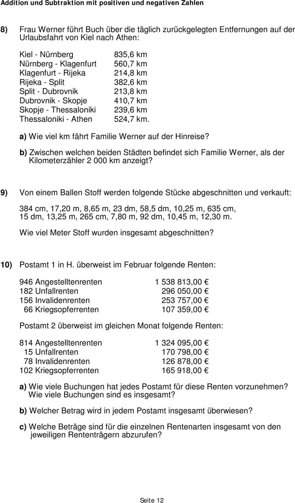 b) Zwischen welchen beiden Städten befindet sich Familie Werner, als der Kilometerzähler 2 000 km anzeigt?