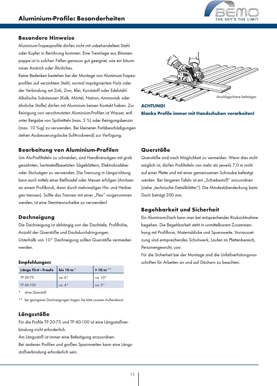 Keine edenken estehen ei der Montge von luminium-trpezprofilen uf verzinktem Sthl, norml imprägniertem Holz oder der Verindung mit Zink, Zinn, lei, Kunststoff oder Edelsthl.