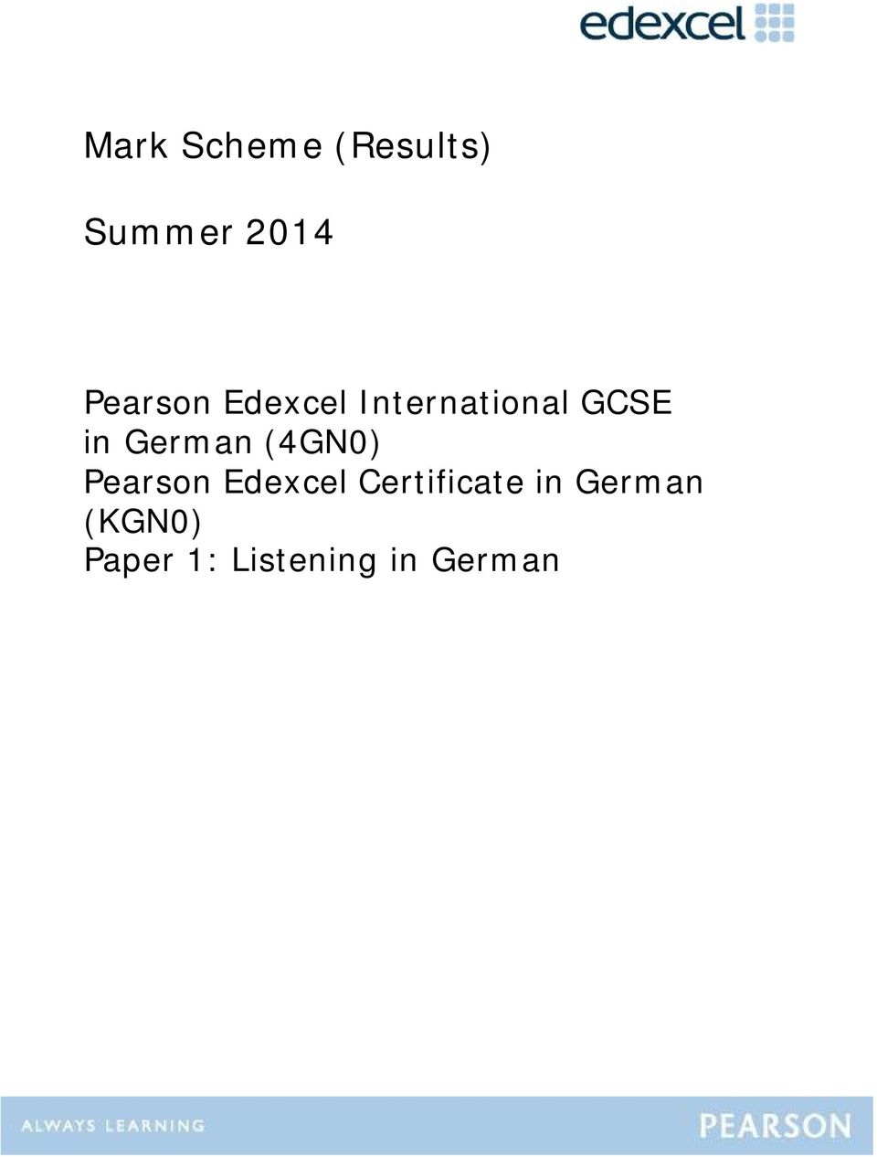 (4GN0) Pearson Edexcel Certificate in