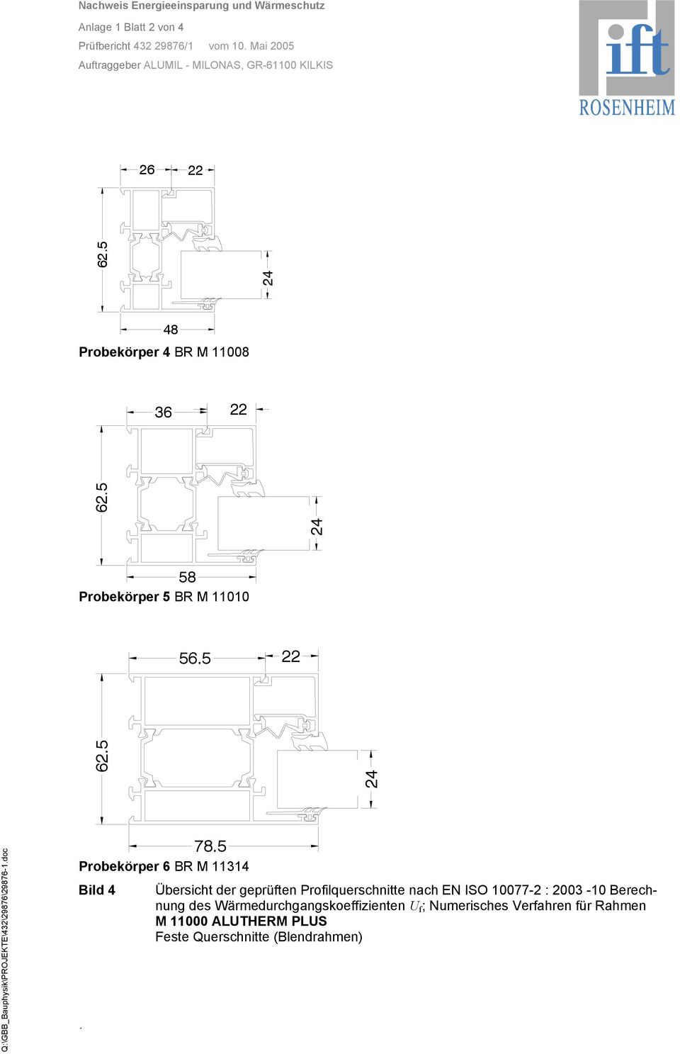 5 Probekörper 6 BR M 11314 Bild 4 Übersicht der geprüften Profilquerschnitte nach EN ISO