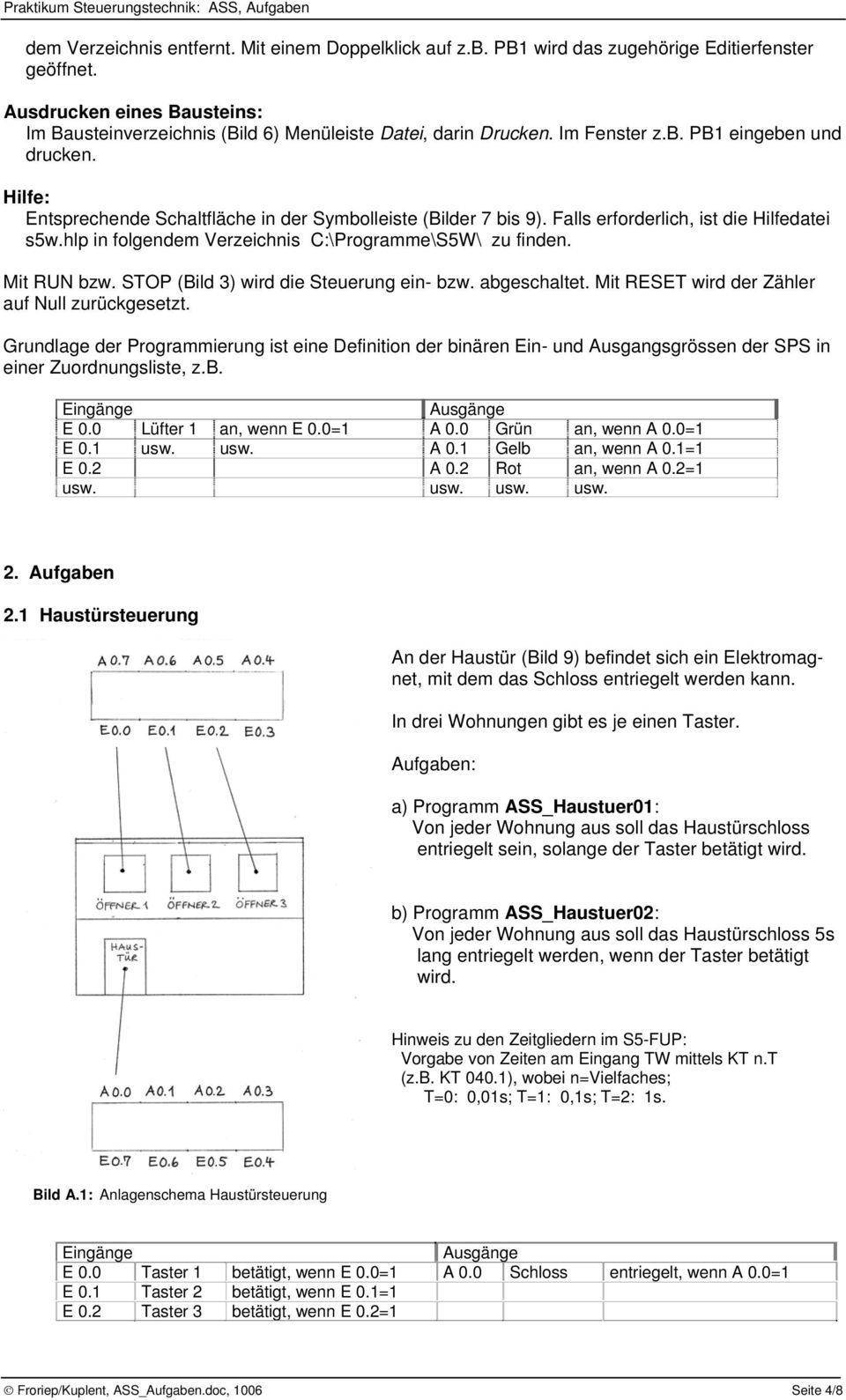 hlp in folgendem Verzeichnis C:\Programme\S5W\ zu finden. Mit RUN bzw. STOP (Bild 3) wird die Steuerung ein- bzw. abgeschaltet. Mit RESET wird der Zähler auf Null zurückgesetzt.