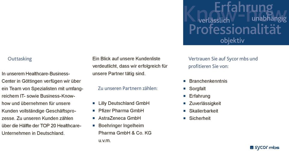 Zu unseren Kunden zählen über die Hälfte der TOP 20 Healthcare- Unternehmen in Deutschland.