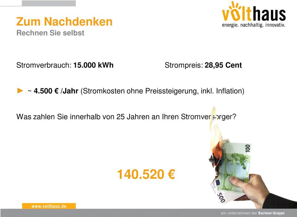 500 /Jahr (Stromkosten ohne Preissteigerung, inkl.