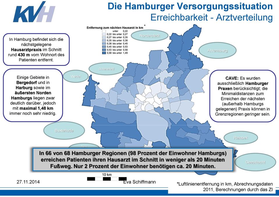 Wedel CAVE: Es wurden ausschließlich Hamburger Praxen berücksichtigt; die Minimaldistanzen zum Erreichen der nächsten (außerhalb Hamburgs gelegenen) Praxis können in Grenzregionen geringer sein.