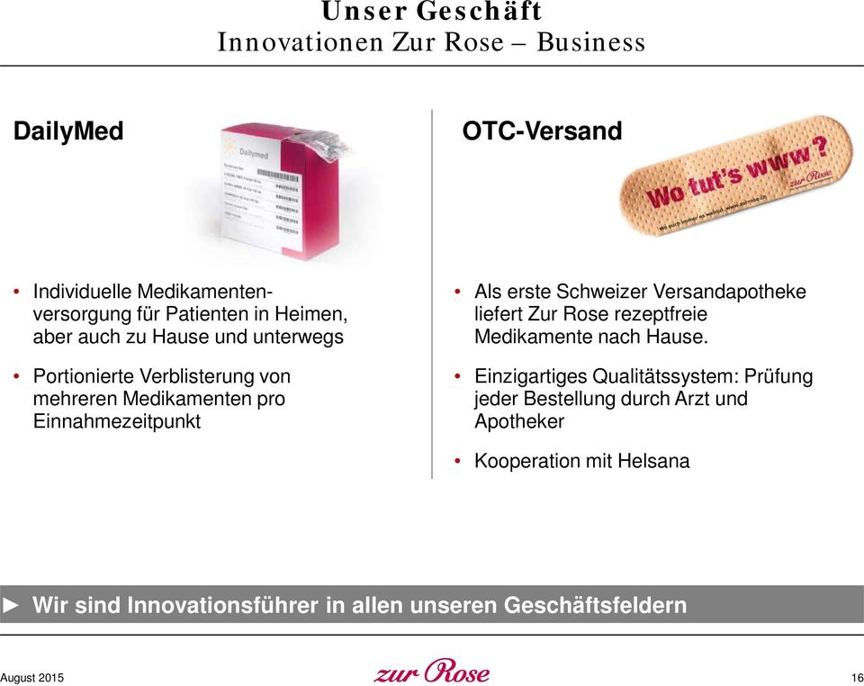 Schweizer Versandapotheke liefert Zur Rose rezeptfreie Medikamente nach Hause.