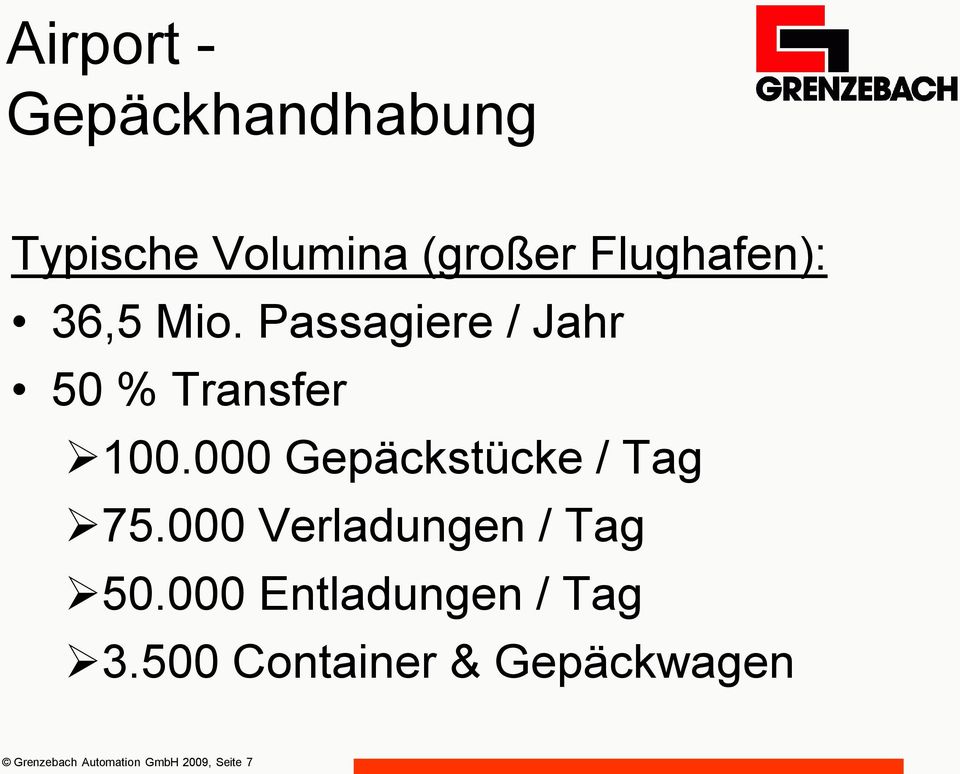 000 Gepäckstücke / Tag 75.000 Verladungen / Tag 50.