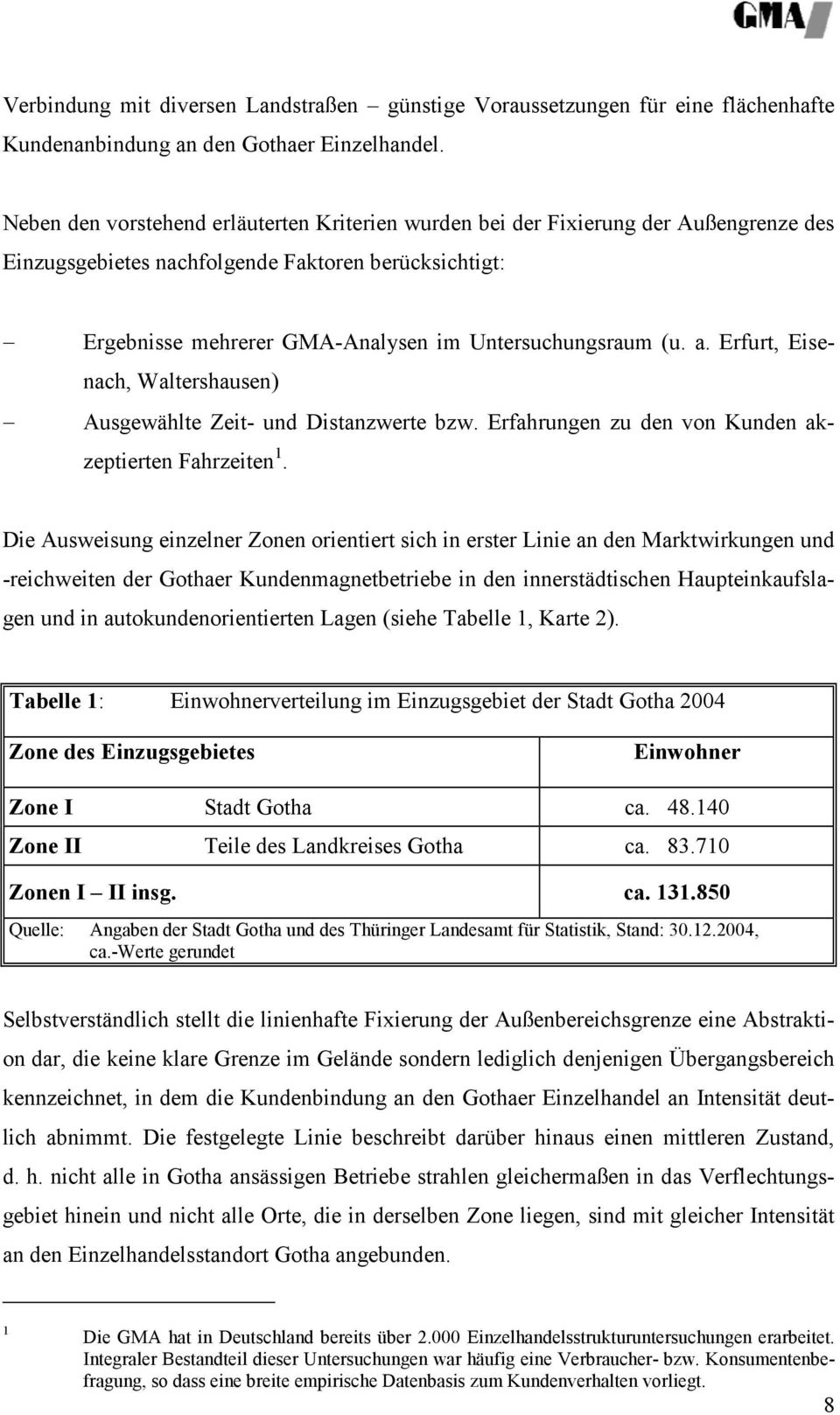 a. Erfurt, Eisenach, Waltershausen) Ausgewählte Zeit- und Distanzwerte bzw. Erfahrungen zu den von Kunden akzeptierten Fahrzeiten 1.