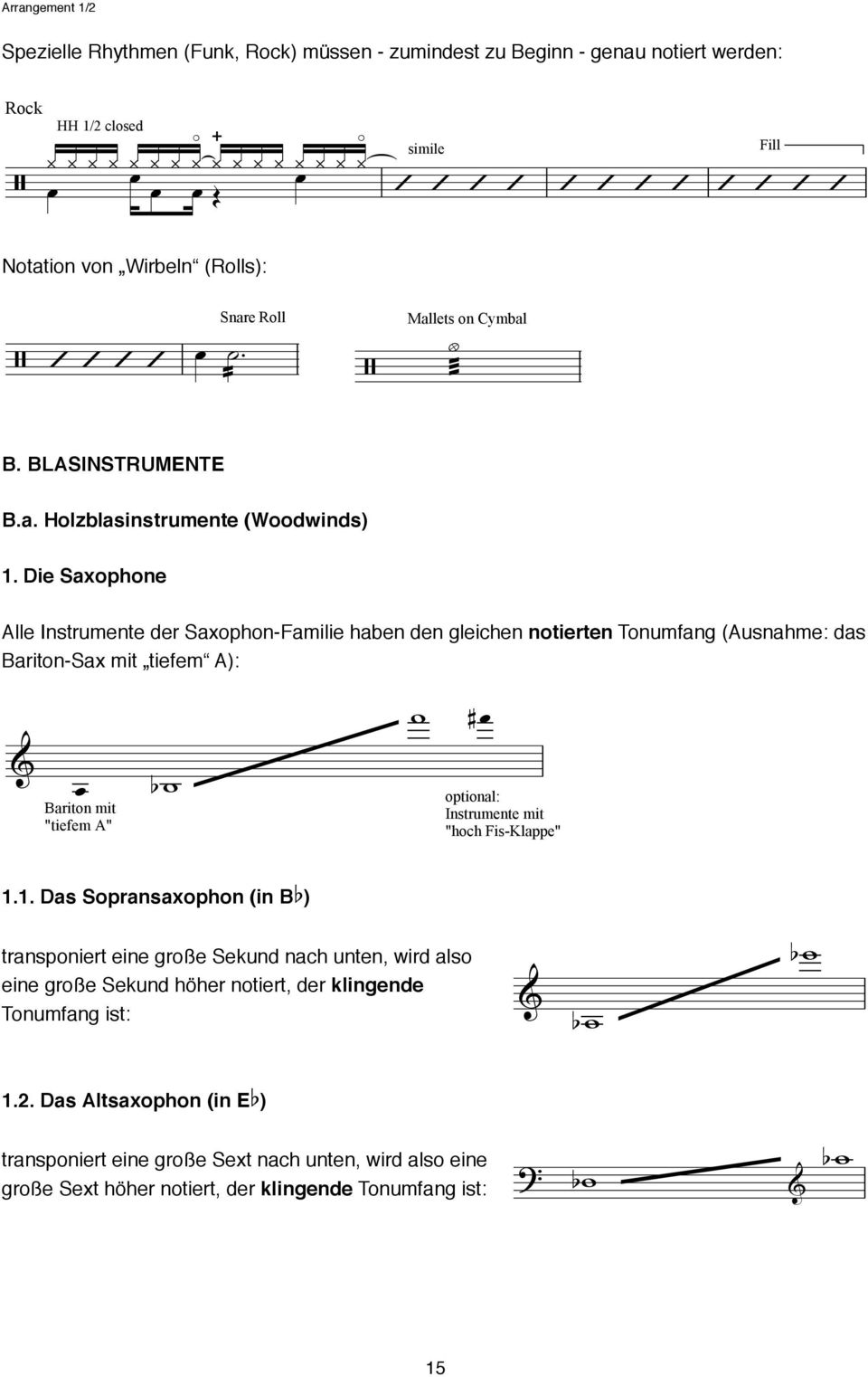 Die Saxophone Alle Instrumente der Saxophon-Familie haben den gleichen notierten Tonumfang (Ausnahme: das Bariton-Sax mit tiefem A): Bariton mit "tiefem A" optional: Instrumente