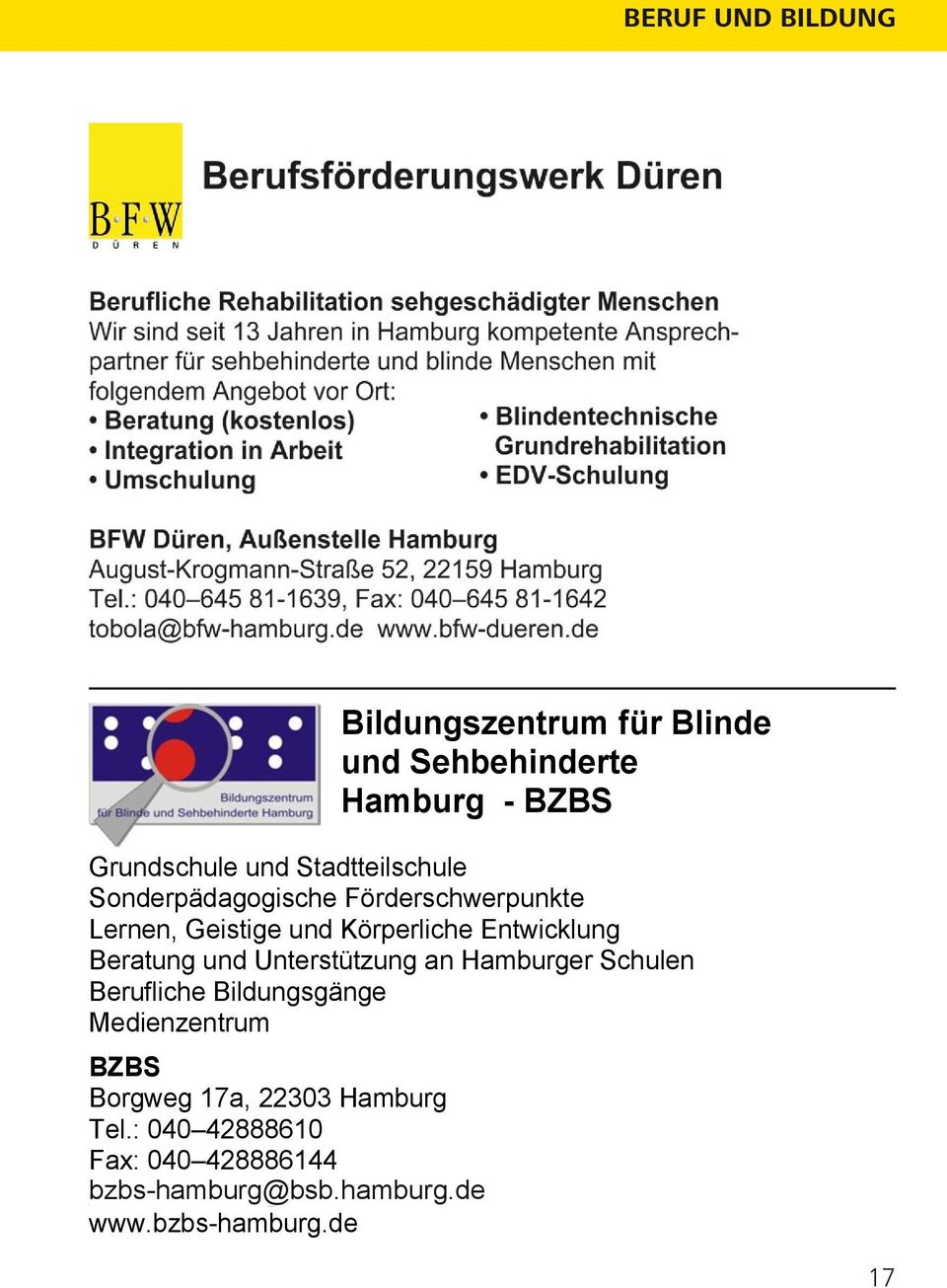 Beratung und Unterstützung an Hamburger Schulen Berufliche Bildungsgänge Medienzentrum BZBS Borgweg