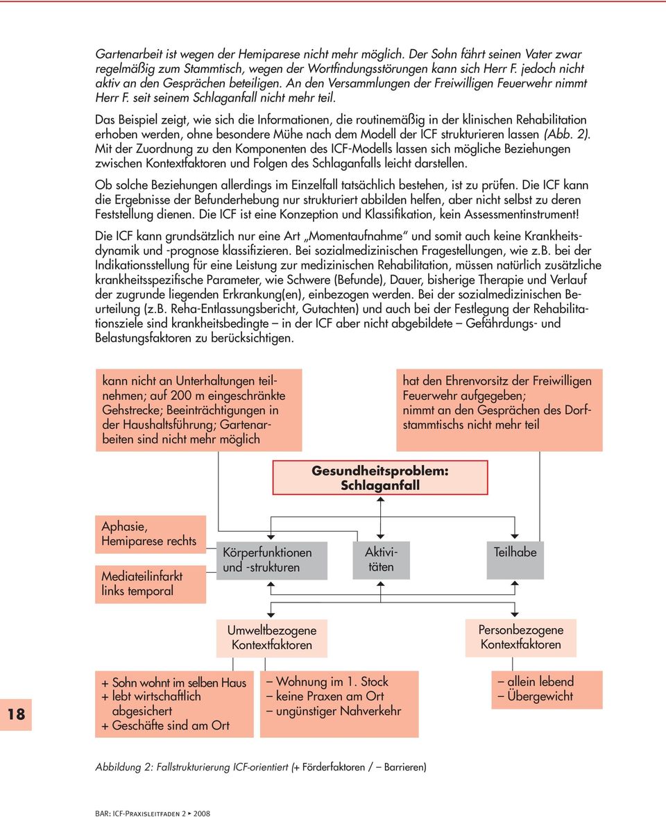 Das Beispiel zeigt, wie sich die Informationen, die routinemäßig in der klinischen Rehabilitation erhoben werden, ohne besondere Mühe nach dem Modell der ICF strukturieren lassen (Abb. 2).
