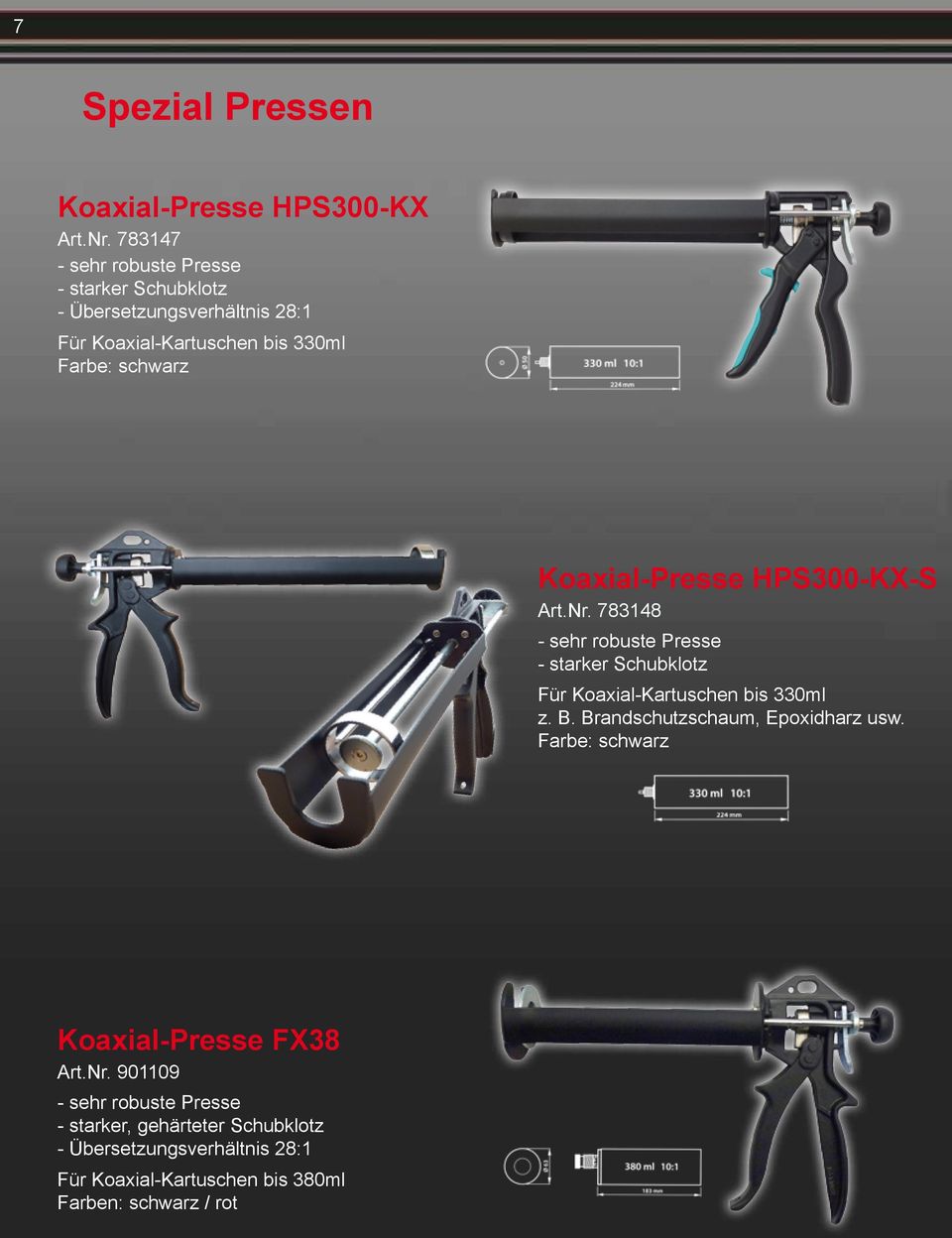 Koaxial-Presse HPS300-KX-S Art.Nr. 783148 - sehr robuste Presse - starker Schubklotz Für Koaxial-Kartuschen bis 330ml z. B.