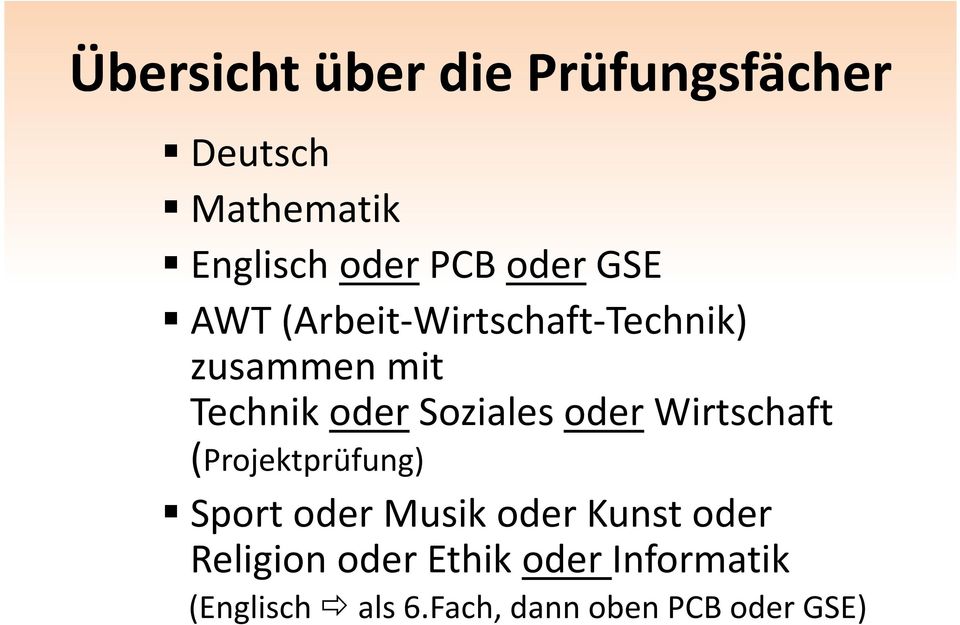 Soziales oder Wirtschaft (Projektprüfung) Sport odermusikoderkunstoder