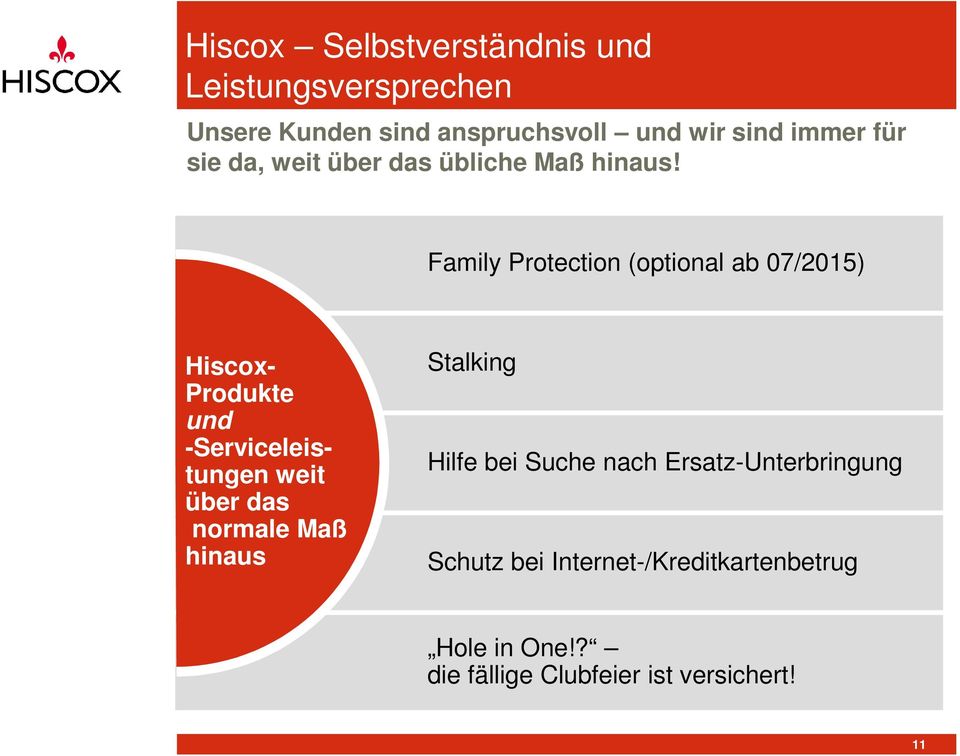 Family Protection (optional ab 07/2015) Hiscox- Produkte und -Serviceleistungen weit über das normale