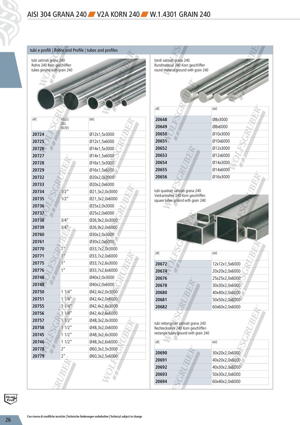 1/2 21,3x2,0x3000 20735 1/2 21,3x2,0x6000 20736 25x2,0x3000 20737 25x2,0x6000 20738 3/4 26,9x2,0x3000 20739 3/4 26,9x2,0x6000 20760 30x2,0x3000 20761 30x2,0x6000 20770 1 33,7x2,0x3000 20771 1