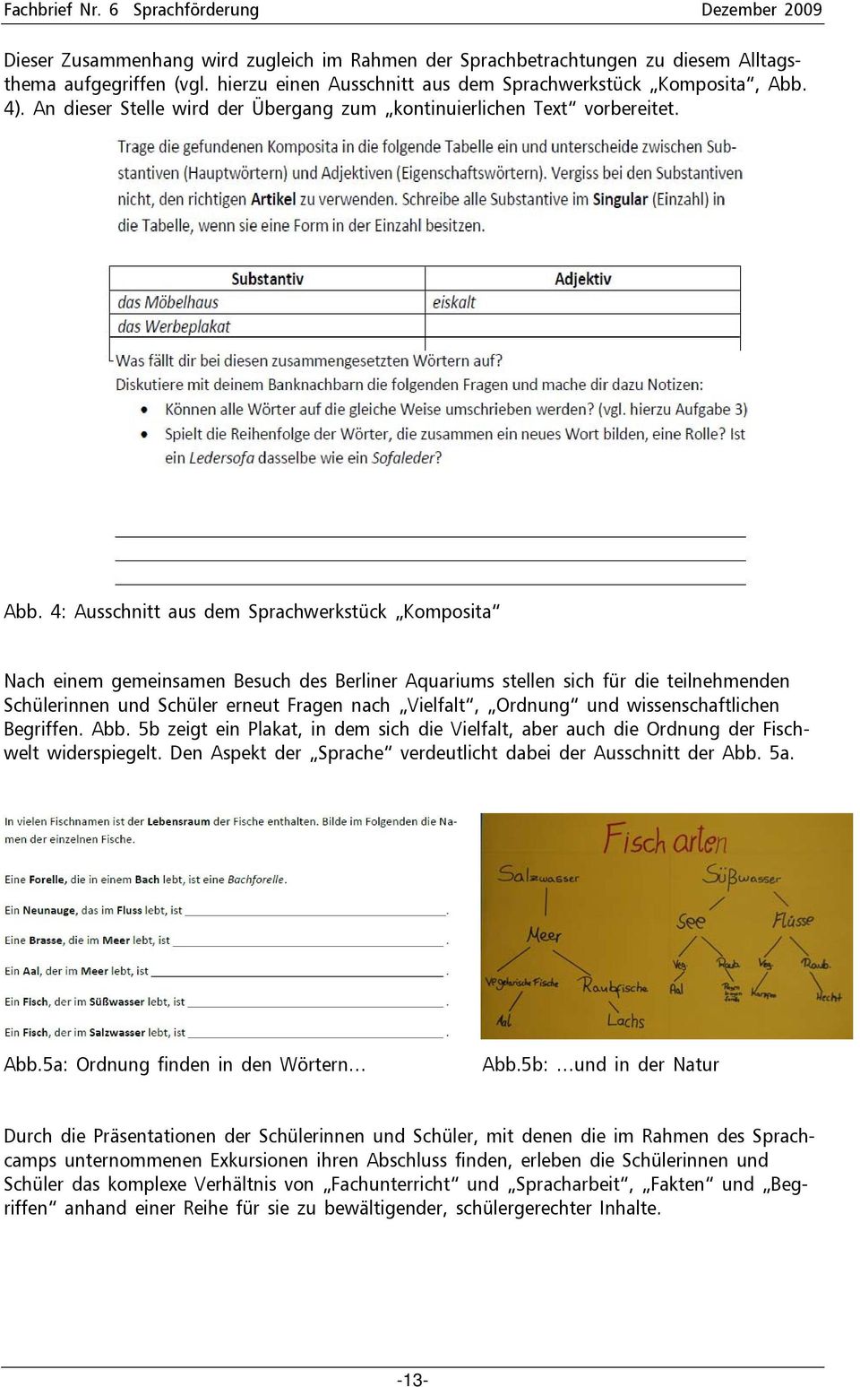 4: Ausschnitt aus dem Sprachwerkstück Komposita Nach einem gemeinsamen Besuch des Berliner Aquariums stellen sich für die teilnehmenden Schülerinnen und Schüler erneut Fragen nach Vielfalt, Ordnung