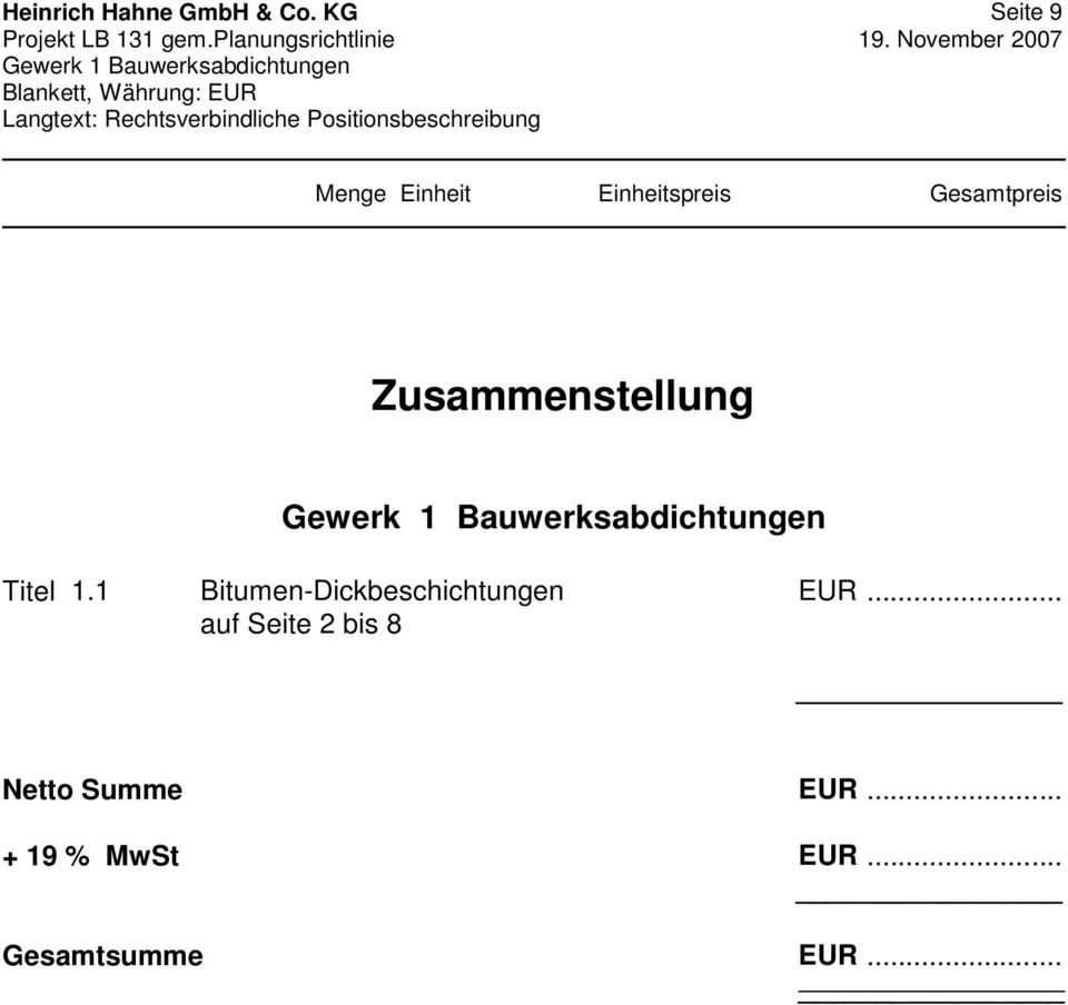 1 Bitumen-Dickbeschichtungen EUR.