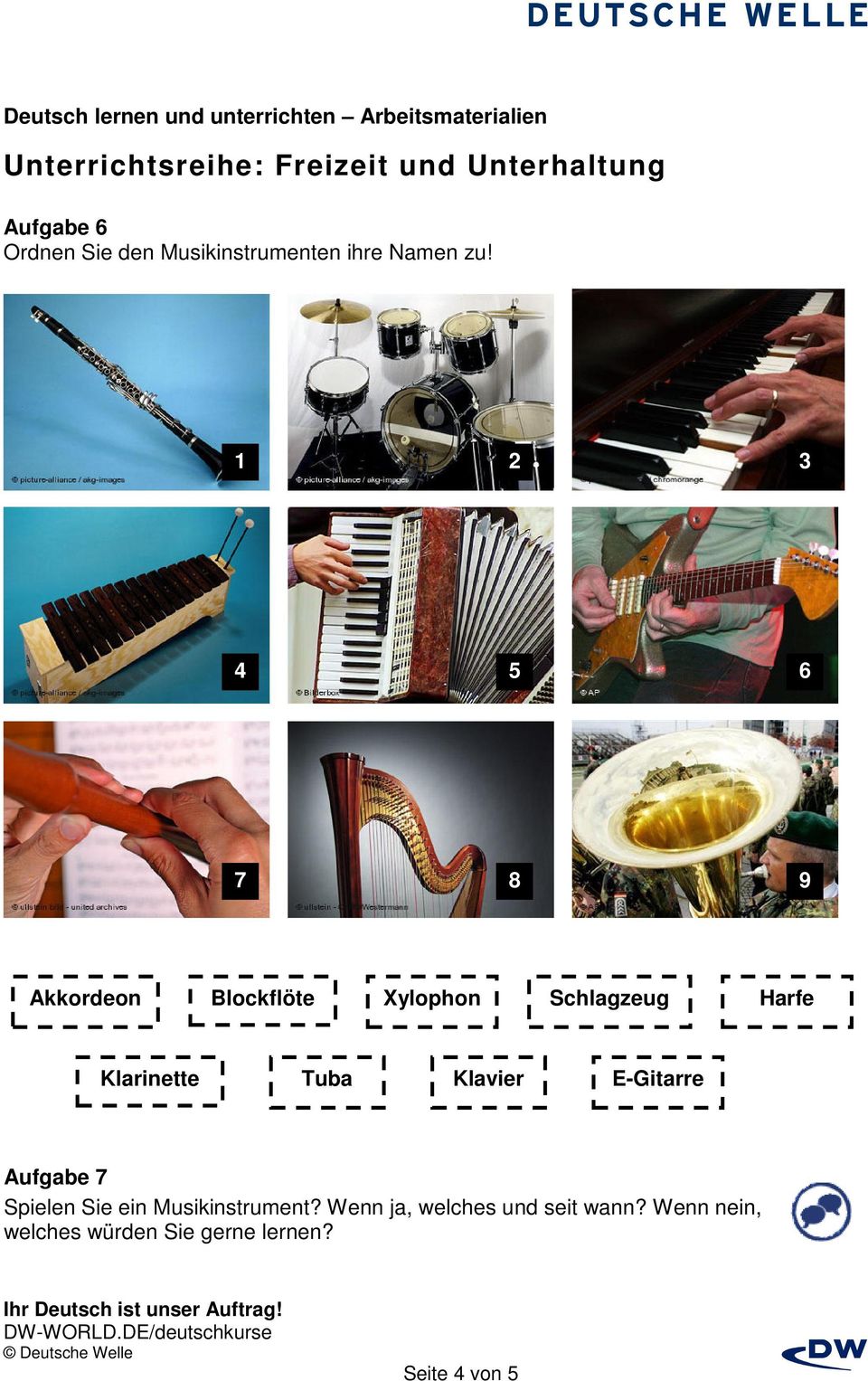 Klarinette Tuba Klavier E-Gitarre Aufgabe 7 Spielen Sie ein