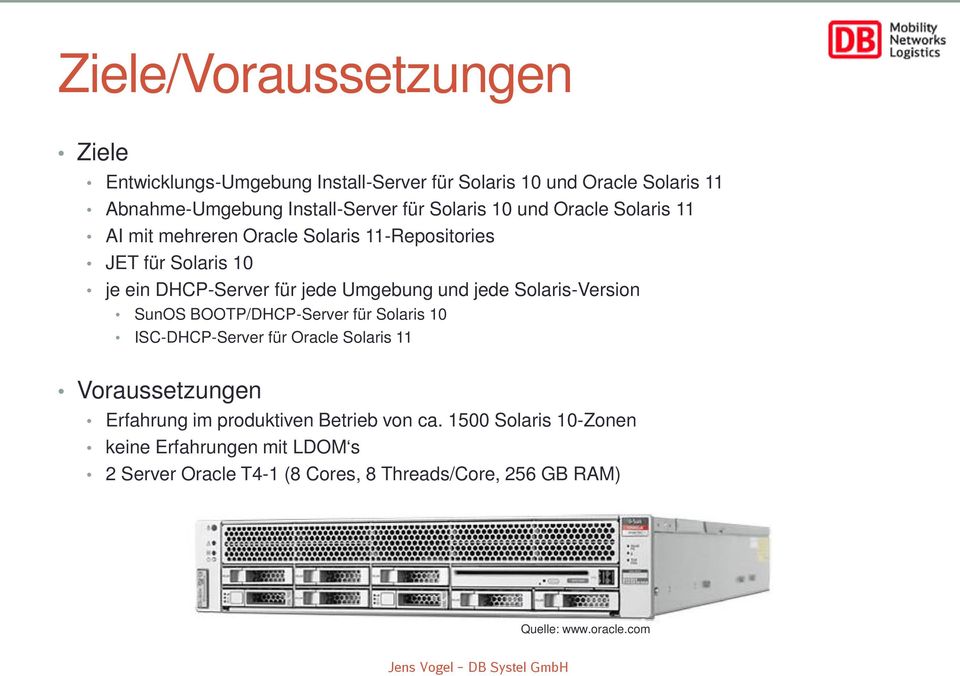 jede Solaris-Version SunOS BOOTP/DHCP-Server für Solaris 10 ISC-DHCP-Server für Oracle Solaris 11 Voraussetzungen Erfahrung im produktiven