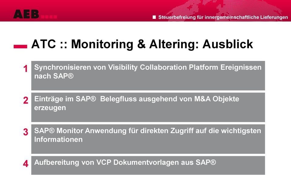 ausgehend von M&A Objekte erzeugen 3 SAP Monitor Anwendung für direkten
