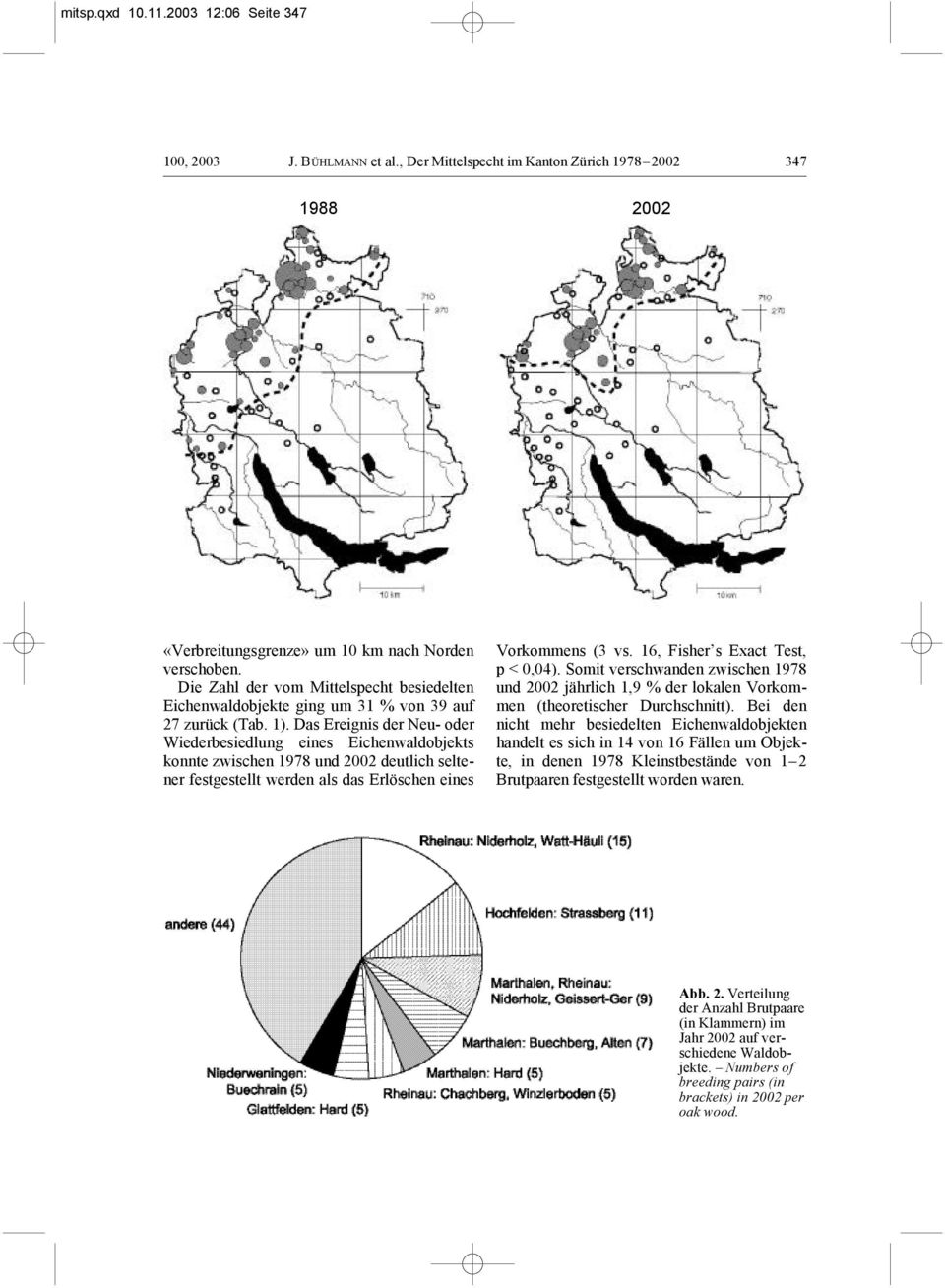 Das Ereignis der Neu- oder Wiederbesiedlung eines Eichenwaldobjekts konnte zwischen 1978 und 2002 deutlich seltener festgestellt werden als das Erlöschen eines Vorkommens (3 vs.