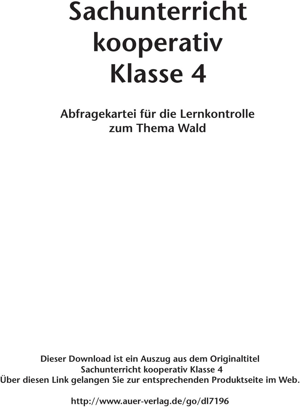 Originaltitel Sachunterricht kooperativ Klasse 4 Über diesen Link