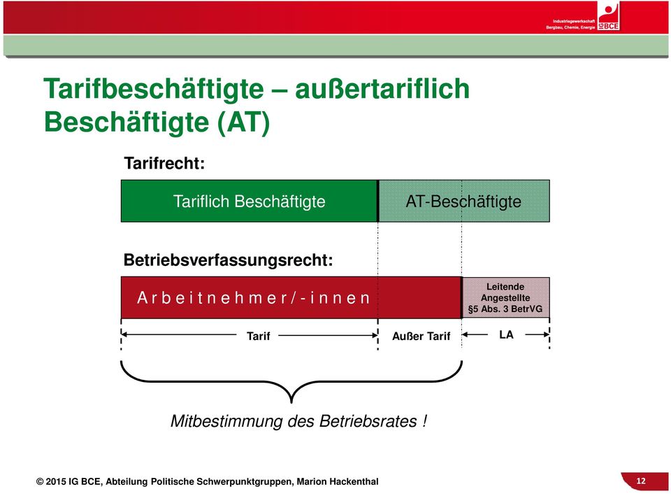 A r b e i t n e h m e r / - i n n e n Tarif Außer Tarif Leitende