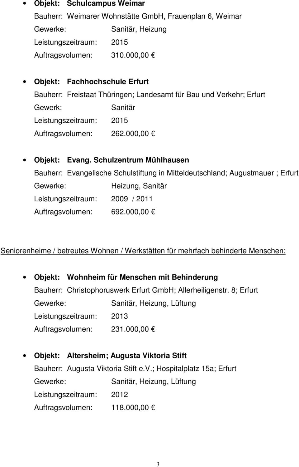 Schulzentrum Mühlhausen Bauherr: Evangelische Schulstiftung in Mitteldeutschland; Augustmauer ; Erfurt Heizung, Sanitär Leistungszeitraum: 2009 / 2011 Auftragsvolumen: 692.