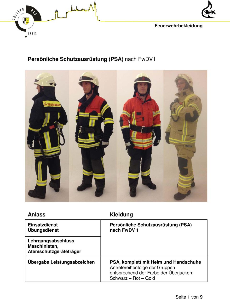 Atemschutzgeräteträger Übergabe Leistungsabzeichen PSA, komplett mit Helm und Handschuhe