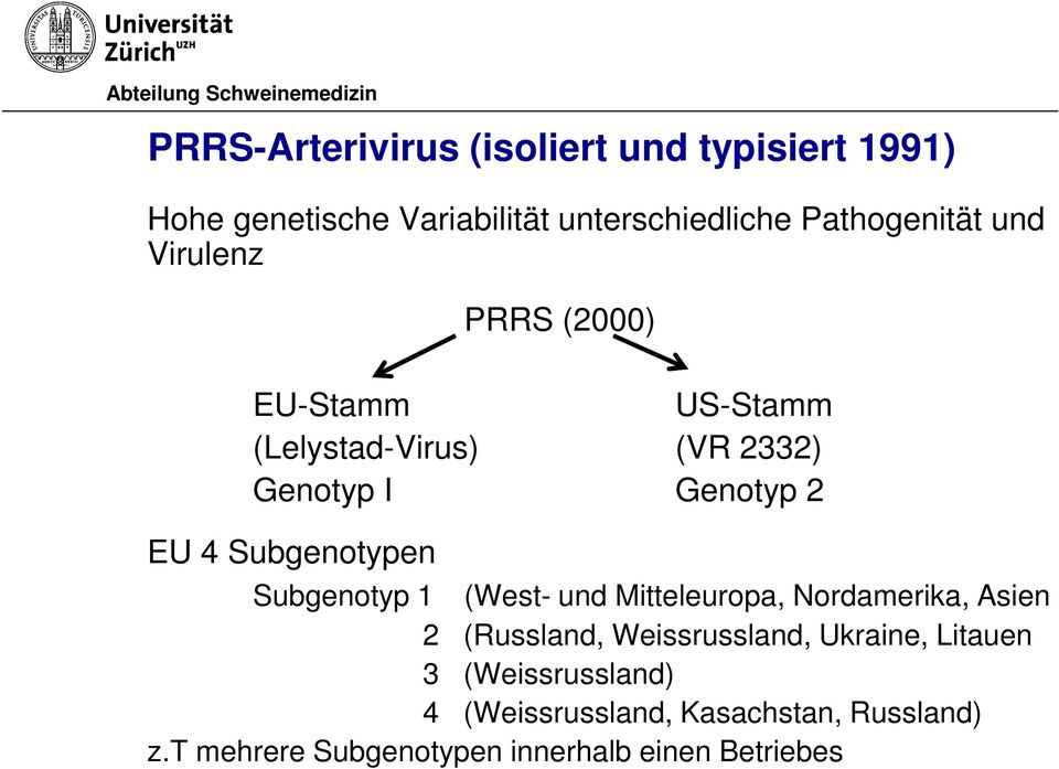 Subgenotypen Subgenotyp 1 (West- und Mitteleuropa, Nordamerika, Asien 2 (Russland, Weissrussland,
