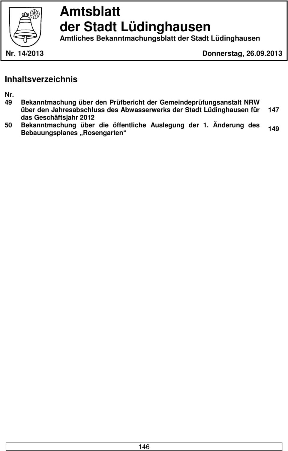 49 Bekanntmachung über den Prüfbericht der Gemeindeprüfungsanstalt NRW über den