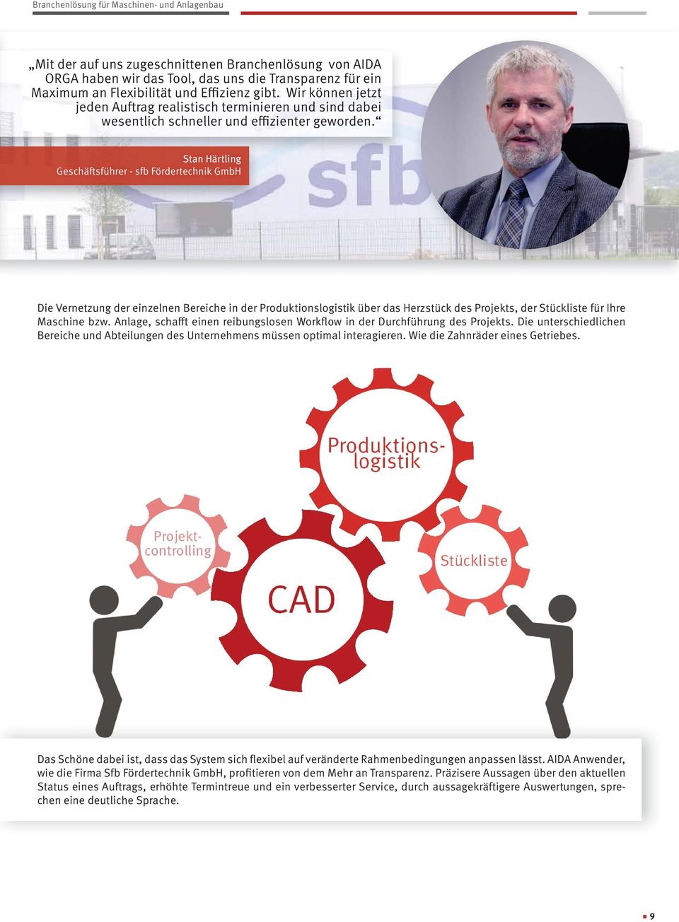 Stan Härtling Geschäftsführer - sfb Fördertechnik GmbH Die Vernetzung der einzelnen Bereiche in der Produktionslogistik über das Herzstück des Projekts, der Stückliste für Ihre Maschine bzw.