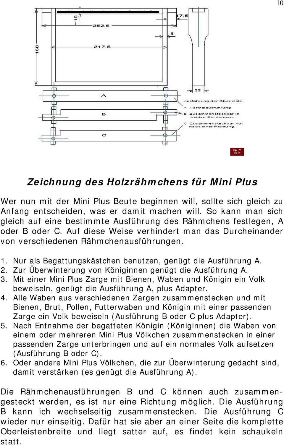 Nur als Begattungskästchen benutzen, genügt die Ausführung A. 2. Zur Überwinterung von Königinnen genügt die Ausführung A. 3.