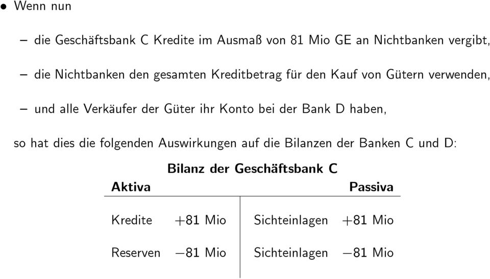 bei der Bank D haben, so hat dies die folgenden Auswirkungen auf die Bilanzen der Banken C und D: