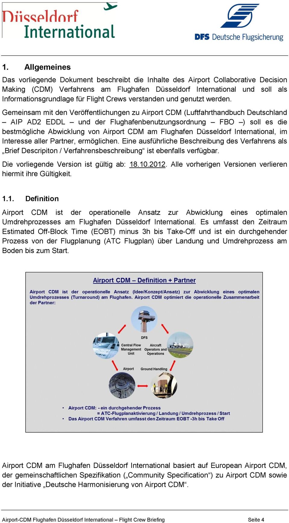 Gemeinsam mit den Veröffentlichungen zu Airport CDM (Luftfahrthandbuch Deutschland AIP AD2 EDDL und der Flughafenbenutzungsordnung FBO ) soll es die bestmögliche Abwicklung von Airport CDM am