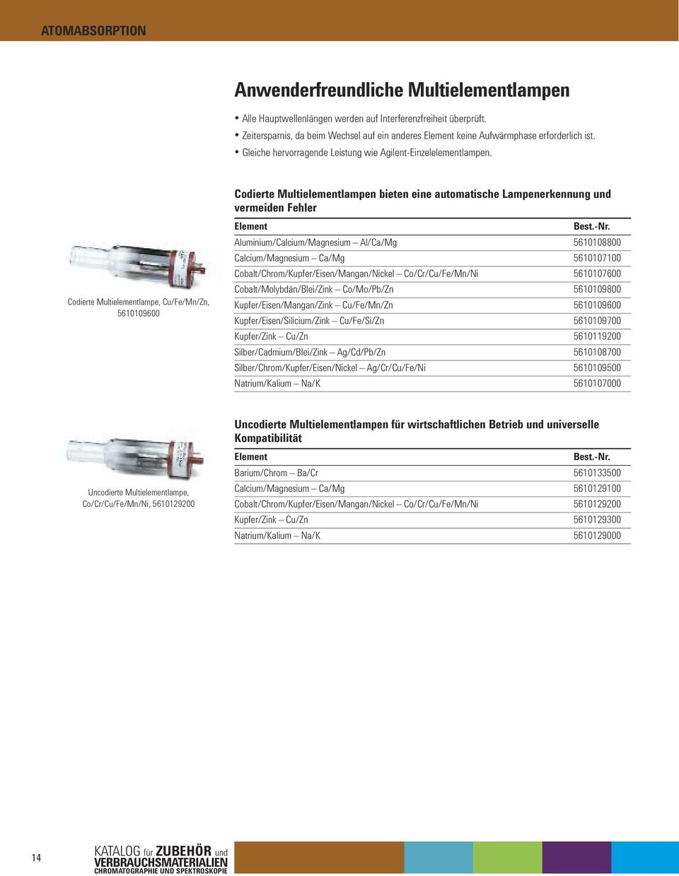 Codierte Multielementlampe, Cu/Fe/Mn/Zn, 5610109600 codierte multielementlampen bieten eine automatische lampenerkennung und vermeiden fehler element best.-nr.